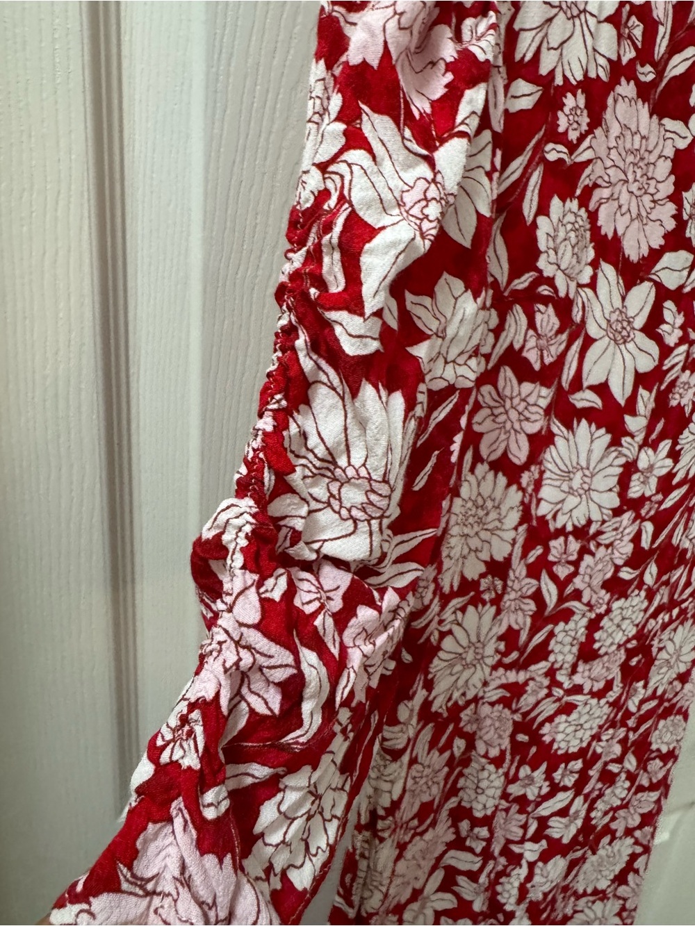 MANGO Women Red & White Floral Print Puff Sleeves A-Line Dress Size 4 - Picture 8 of 12